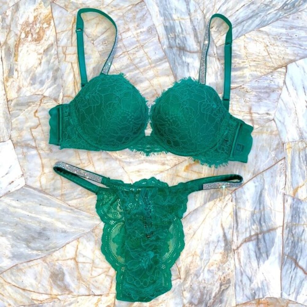 VS‎ VERY SEXY Push-Up Bra 32B + Thong Panty Crystal Band Underwear XS